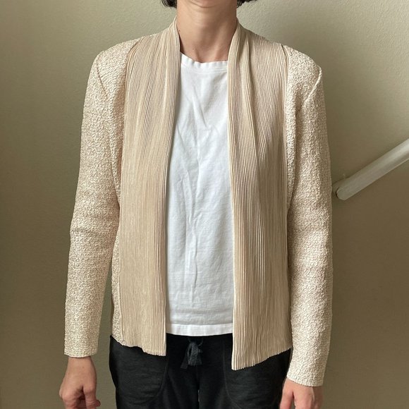 4/$25 Betas Choice‎ Cardigan Crinkle Accordion Pleated Texture Gold Open Front - Picture 8 of 12